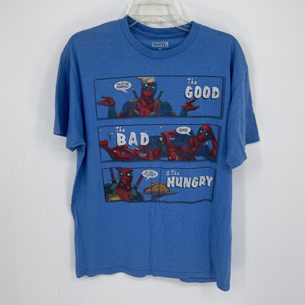 Marvel Men's Blue The Good Bad Hungry Deadpool Graphic Tee T-Shirt Size XL